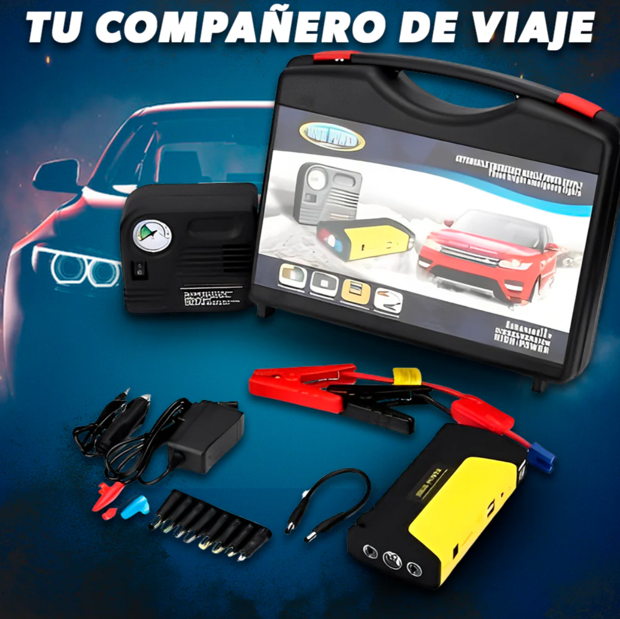 Iniciador De Batería Carro Mini Compresor + Linterna de emergencia, Marca High Power™